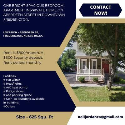 $800 / 1br apartment  - 625ft2  - One Bedroom Rental in Fredericton